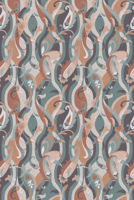 Carta da parati Castillo di Osborne & Little, collezione Belvedere, colorazione Aqua / Sienna (W8127-02): campione