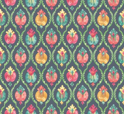 Carta da parati Mysore di Osborne & Little, collezione Belvedere, colorazione Midnight/Magenta (W8121-01): campione