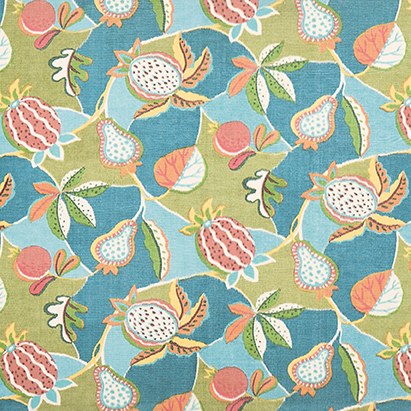 Tessuto Melagrana di Osborne & Little, collezione Belvedere, colorazione Sky / Leaf (F8084-01): campione